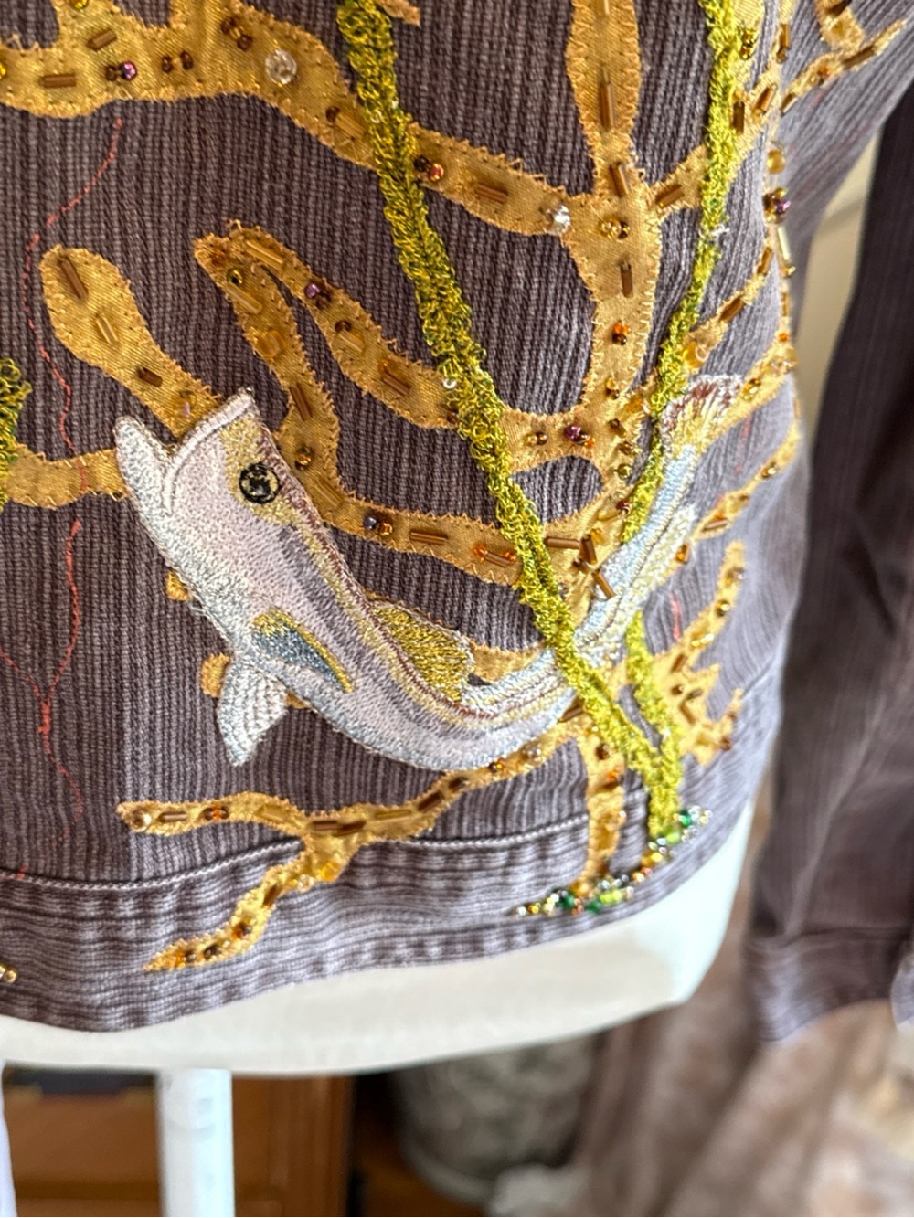 St. John's Bay Brown Jacket with Embroidered Fish vintage embellished pretty - Picture 9 of 12